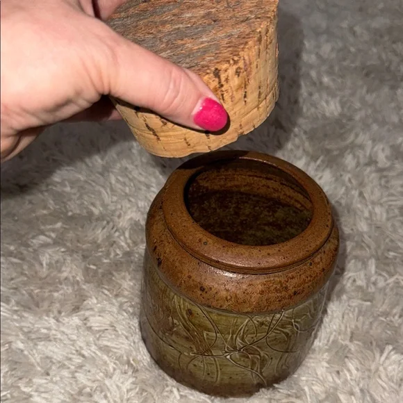 Rustic Signed Artisan Pottery Jar with Cork Lid - Picture 6 of 14